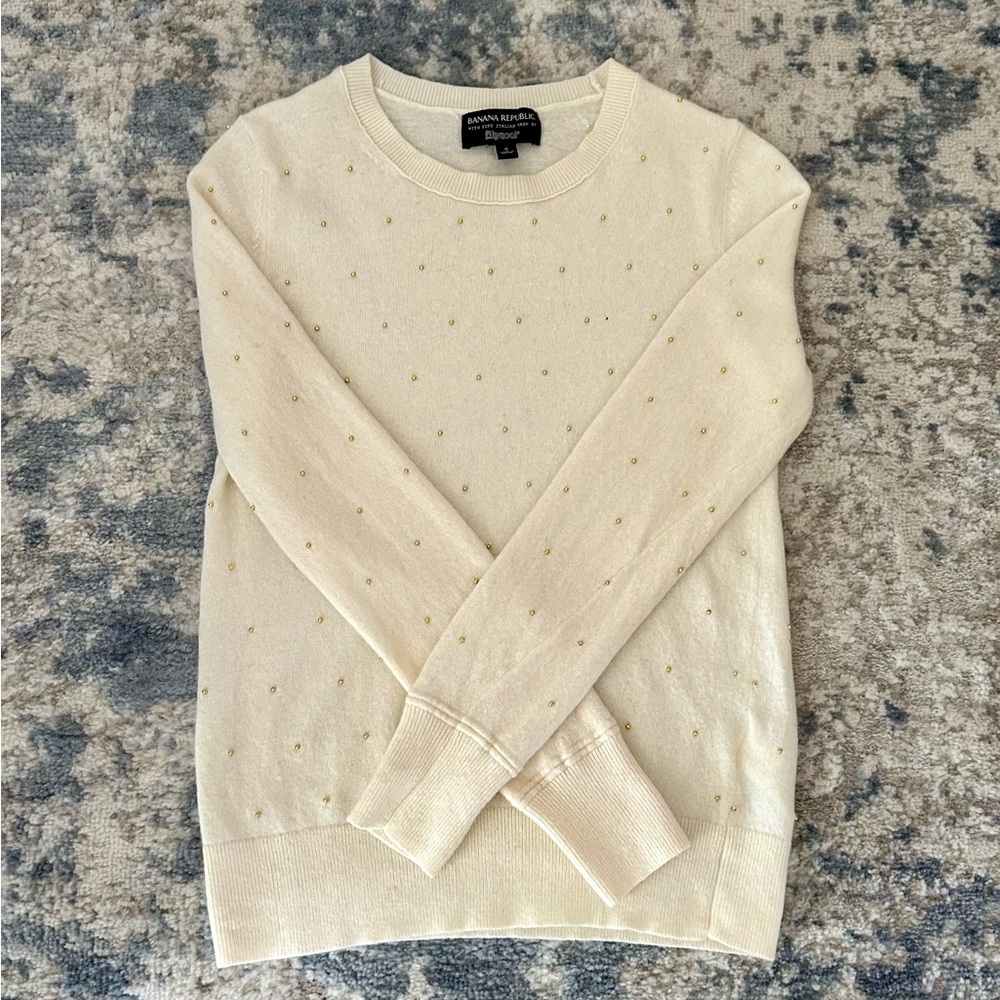 💕Banana Republic Cream Sweater with Gold Ball Embellishments💕